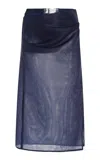 Brandon Maxwell The Isobel Belted Sheer Midi Skirt In Navy