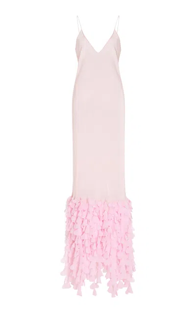 Brandon Maxwell The Jacqueline Hem-embroided Slip Silk Dress In Light Pink