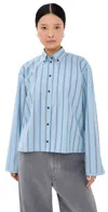Brandon Maxwell The Javi Boxy Button Down Shirt Blue And Black Stripe In Blue