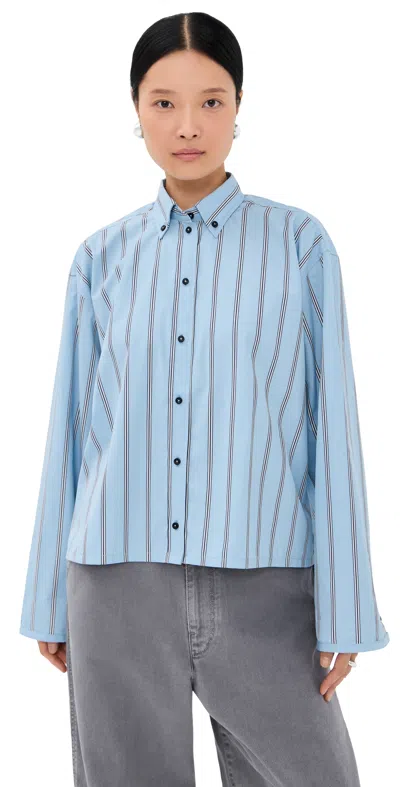 Brandon Maxwell The Javi Boxy Button Down Shirt Blue And Black Stripe