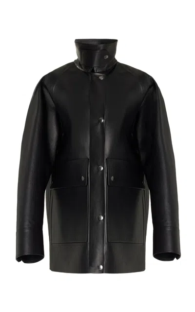 Brandon Maxwell The Jesi Oversized Glazed Leather Jacket In Black