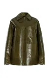 Brandon Maxwell The Jesi Oversized Glazed Leather Jacket In Dark Green
