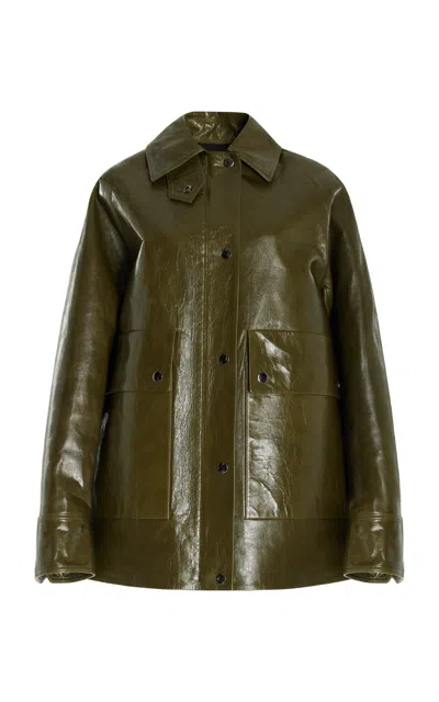 Brandon Maxwell The Jesi Oversized Glazed Leather Jacket In Dark Green