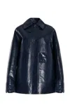 Brandon Maxwell The Jesi Oversized Glazed Leather Jacket In Royal Blue