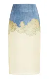 Brandon Maxwell The Jolie Embroidered Corduroy-organza Midi Skirt In Yellow