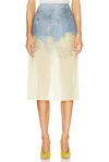 Brandon Maxwell The Jolie Embroidered Corduroy-organza Midi Skirt In Denim & Yellow