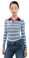 Brandon Maxwell The Joni Striped Silk And Cashmere-blend Polo Sweater In Blue