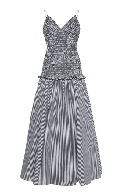 Brandon Maxwell The Josie Smocked Pima Cotton Midi Dress In Black,white