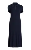 Brandon Maxwell The Joyce Pleated Midi Dress In Navy