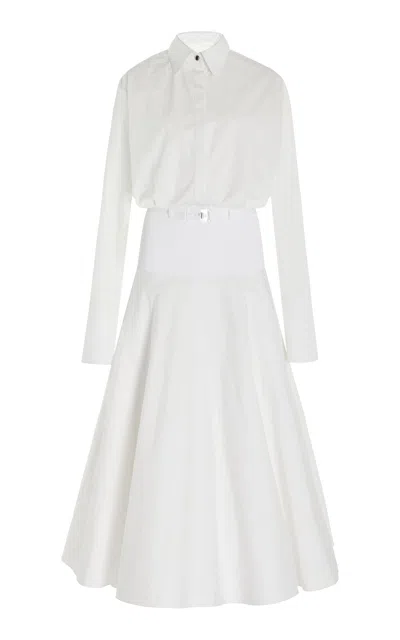 Brandon Maxwell The Judith Combo Knit Yoke Shirtdress In Black