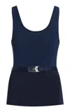 Brandon Maxwell Julia Scoop-neck Knit Tank Top With Turnlock Belt In Navy