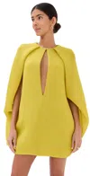 Brandon Maxwell Juniper Plunging-keyhole Cape Mini Dress In Olive Oil