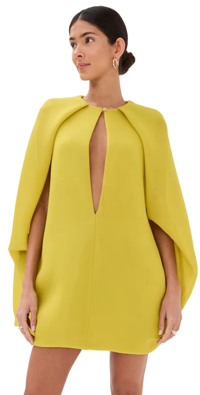Brandon Maxwell The Juniper Deep V Cape Mini Dress Olive Oil