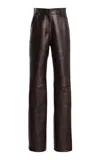 Brandon Maxwell The Kaia Leather Straight-leg Pants In Brown