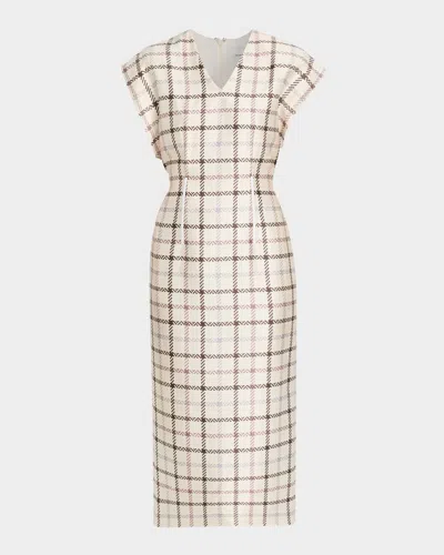 Brandon Maxwell The Keaton Exaggerated-shoulder Check Mikado Silk Midi Dress In Gray