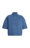 Brandon Maxwell The Kinley  Cropped Cashmere Henley Sweater In Blue
