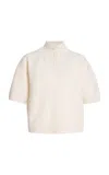 Brandon Maxwell The Kinley  Cropped Cashmere Henley Sweater In Neutral