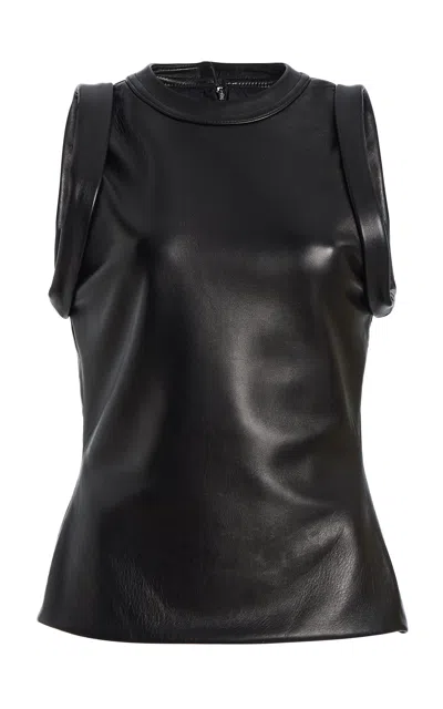 Brandon Maxwell The Kit Leather Tank Top In Black