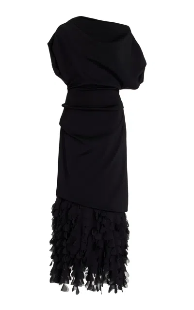 Brandon Maxwell The Lainey Hem-embroided Asymmetric Cotton Dress In Black