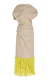 Brandon Maxwell The Lainey Hem-embroided Asymmetric Cotton Dress In Khaki