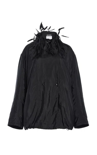 Brandon Maxwell The Larkin  Feather-trimmed Silk-blend Jacket In Black