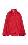 Brandon Maxwell The Larkin  Feather-trimmed Silk-blend Jacket In Red