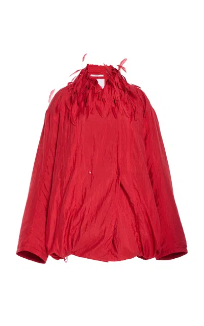 Brandon Maxwell The Larkin  Feather-trimmed Silk-blend Jacket In Red