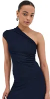 Brandon Maxwell The Leah One Shoulder Sheer Knit Tee Navy In Navy