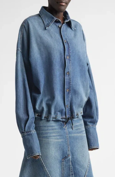 Brandon Maxwell The Leland Drawstring Denim Shirt In Multi