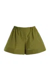 Brandon Maxwell The Mabel Pintucked Cotton Shorts In Green