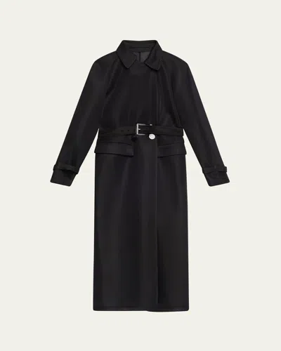 Brandon Maxwell The Lineisy Belted Semi-sheer Trench Coat In Black