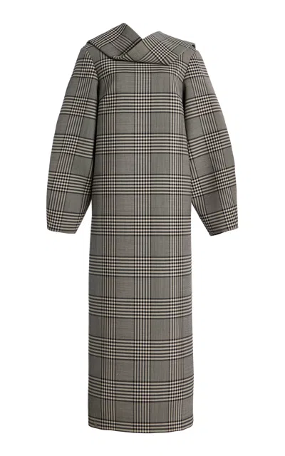 Brandon Maxwell The Lisette Scarf-detailed Wool Midi Dress In Plaid