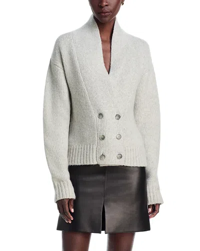 Brandon Maxwell The Lowen Cashmere Silk Knit Double Breasted Shawl Cardigan In Gray