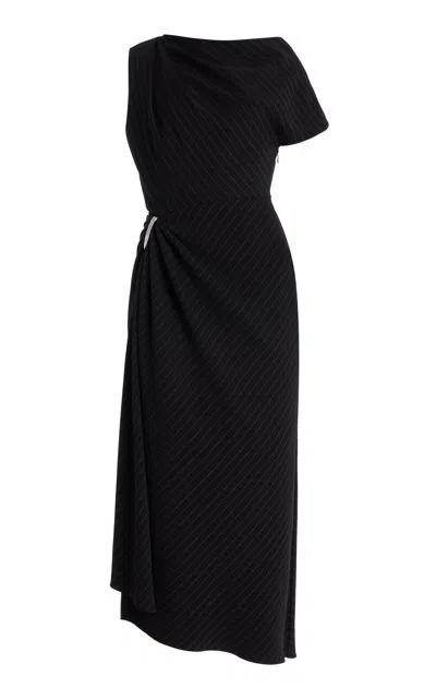 Brandon Maxwell The Lowery Asymmetric Wool Tailoring Midi Dress In Black,white