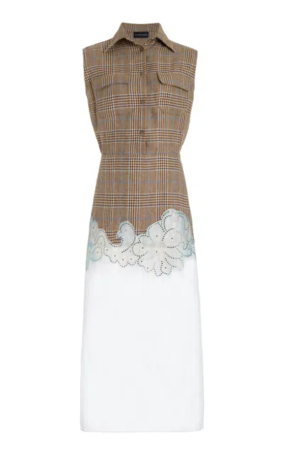 Brandon Maxwell The Lucille Dress Embroidered Plaid-organza Midi Dress In Plaid