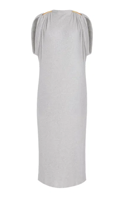 Brandon Maxwell The Lucy Draped Ribbed Jersey Midi Dress In Grey