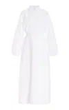 Brandon Maxwell The Maggie Polka-dotted Jacquard Blouson Shirt Midi Dress In White