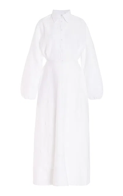 Brandon Maxwell The Maggie Polka-dotted Jacquard Blouson Shirt Midi Dress In White
