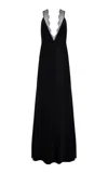 Brandon Maxwell The Malone Lace-trimmed Fluid Twill Gown In Black