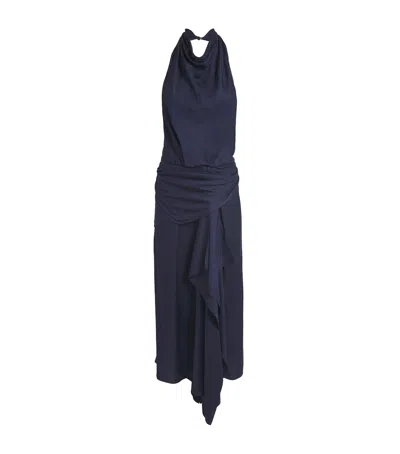 Brandon Maxwell The Marin Scarf Midi Dress In Navy