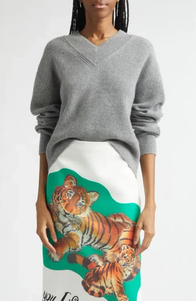 Brandon Maxwell The Maris Cashmere Rib Sweater In Gray