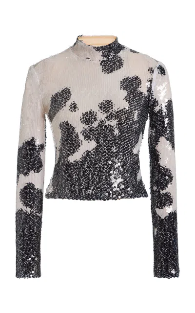 Brandon Maxwell The Maven  Paillette Mock Neck Top In Multi