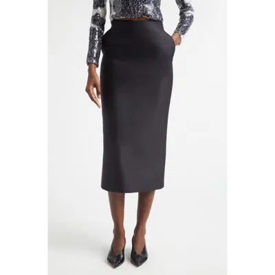 Brandon Maxwell The Mercer Bonded Virgin Wool & Silk Pencil Skirt In Black