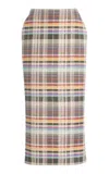 Brandon Maxwell The Mercer  Bonded Wool-silk Mikado Pencil Midi Skirt In Multi