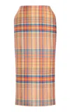 Brandon Maxwell The Mercer  Bonded Wool-silk Mikado Pencil Midi Skirt In Orange