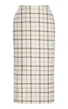 Brandon Maxwell The Mercer  Bonded Wool-silk Mikado Pencil Midi Skirt In Multi