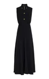 Brandon Maxwell The Meribel Sleeveless Wool-silk Crepe Maxi Shirt Dress In Black