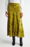 Brandon Maxwell Millie Ankle Flared Maxi Skirt In Canary Leaf In Verdant Leaf