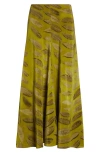 Brandon Maxwell Millie Ankle Flared Maxi Skirt In Canary Leaf In Verdant Leaf
