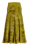 Brandon Maxwell Millie Ankle Flared Maxi Skirt In Canary Leaf In Green